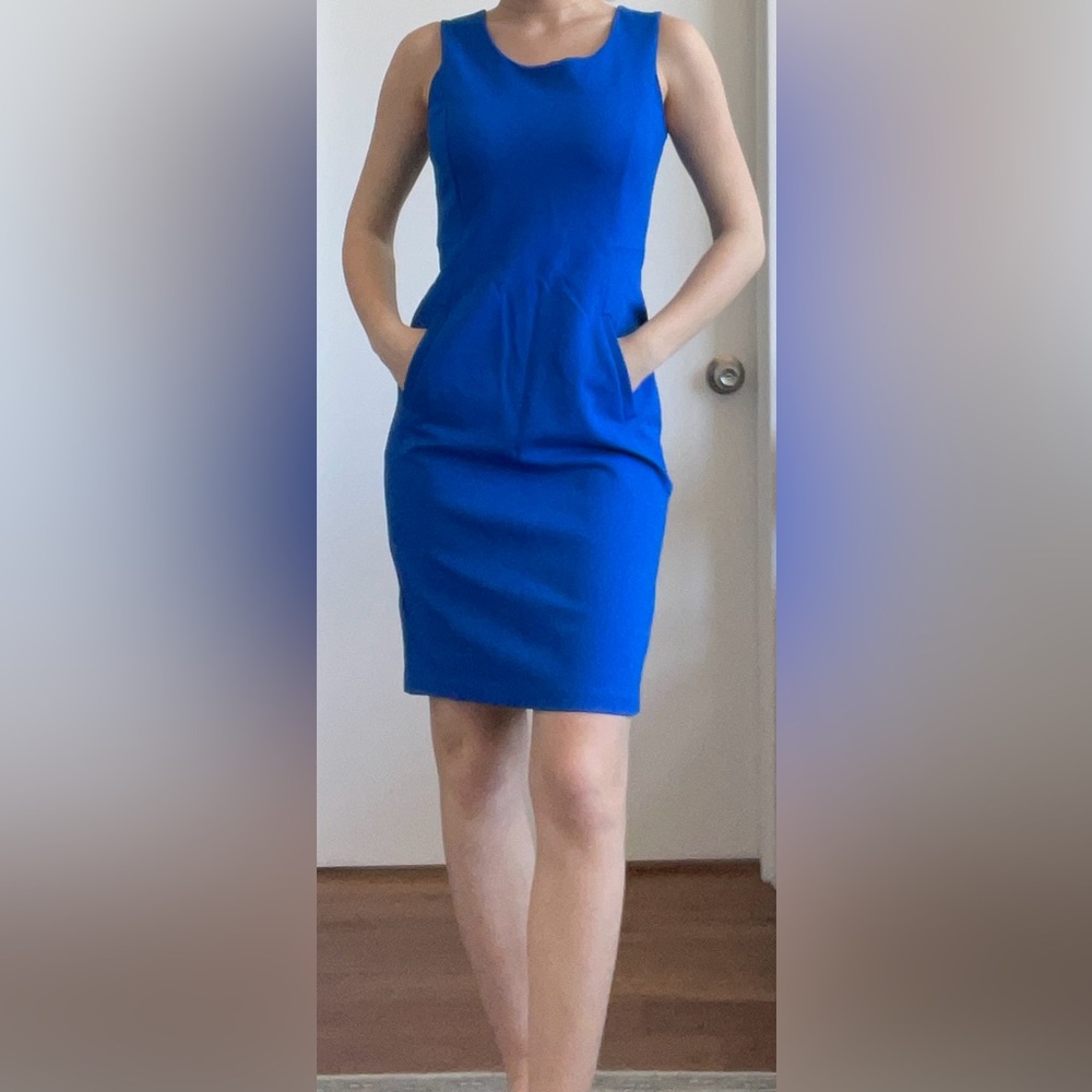 Cobalt Blue Sheath Dress with Pockets. Size: 4. From Lands End.